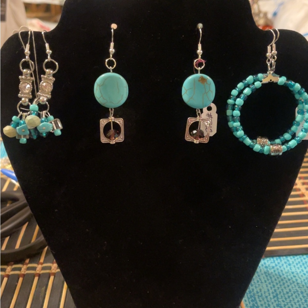3 pc Turquoise Beaded Earrings Set